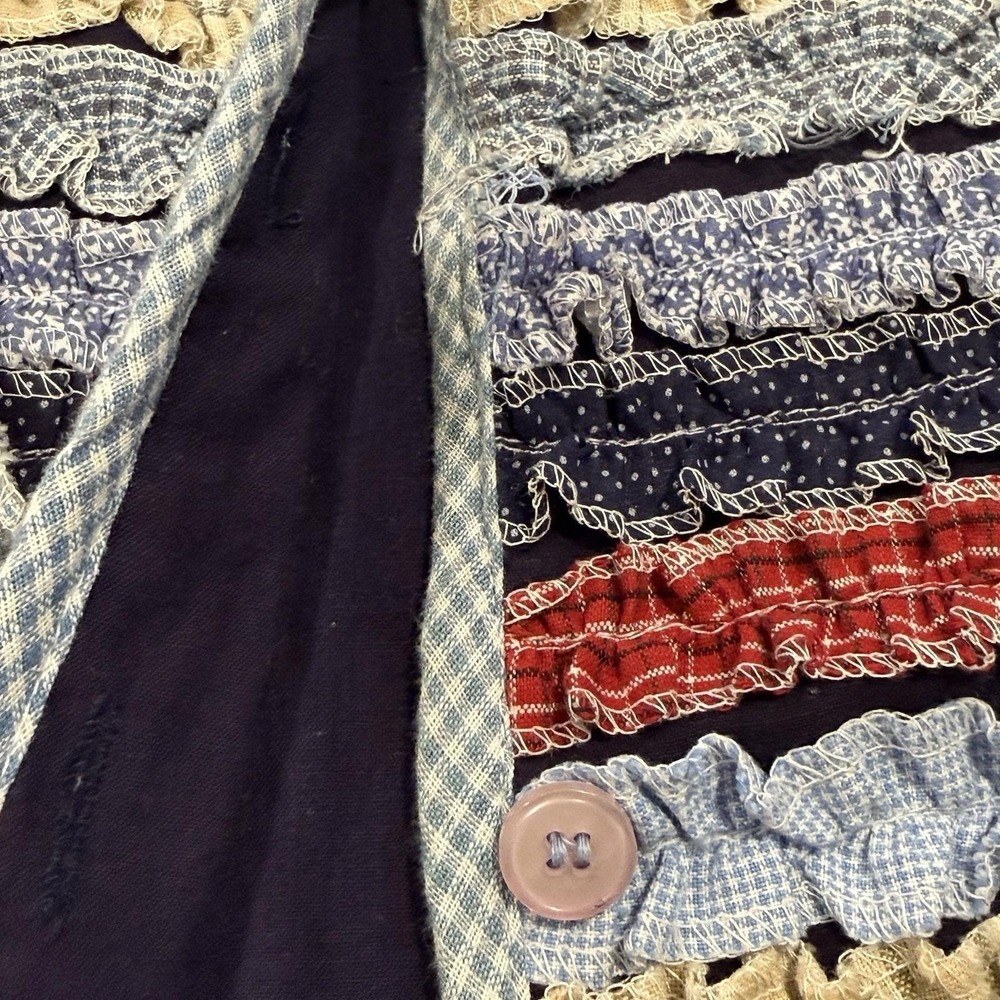 Vintage Don't Mess With Texas Ruffled Patchwork Rag Rug Cardigan Jacket L - Picture 6 of 11